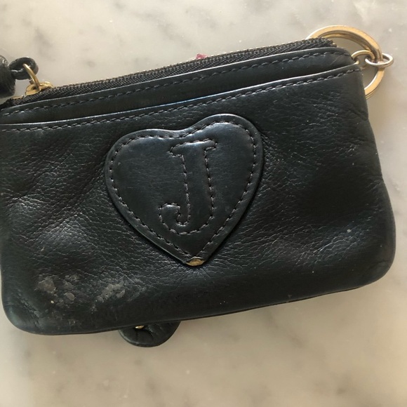 Juicy Couture Black Coin Purse with Brass Emblem & Black Tassel Leather 3"x4.75" - Picture 8 of 9